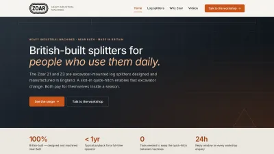 Zoar website — British-built excavator-mounted log splitters