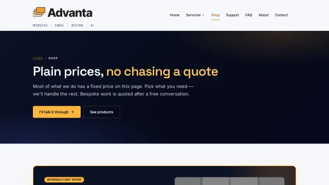 Advanta — The shop — fixed prices, no quote needed